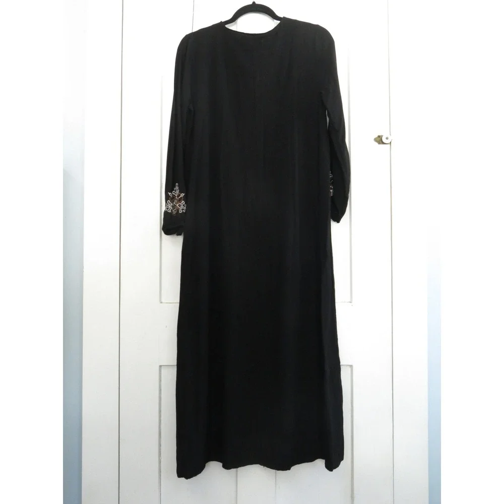 Modap Nhan Vintage Black Embroidered Rayon Maxi Dress 40 XS Whimsigoth Modest - Picture 4 of 8